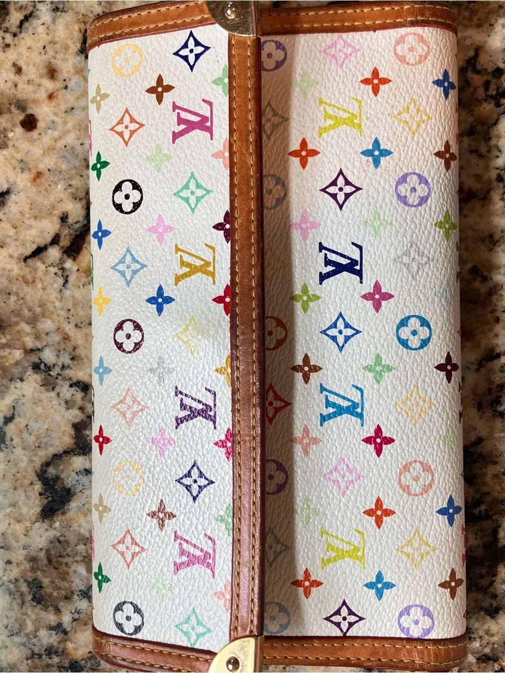 Louis Vuitton Multicolor Monogram White Flap Wallet on Chain with Gold Chain